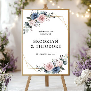 Dusty Blue Mauve Geometric Wedding Willkommen Poster