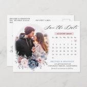 Dusty Blue Mauve Rose Foto Kalender Save the Date Postkarte (Vorne/Hinten)