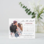 Dusty Blue Mauve Rose Foto Kalender Save the Date Postkarte (Stehend Vorderseite)