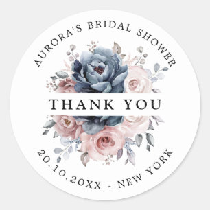 Dusty Blue Mauve Rose Pink Brautparty Vielen Dank Runder Aufkleber