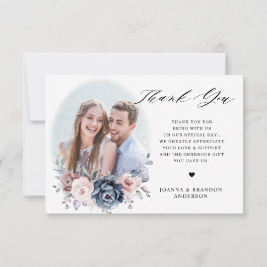 Dusty Blue Mauve Rose Pink Floral Foto Dankeskarte (Vorderseite)