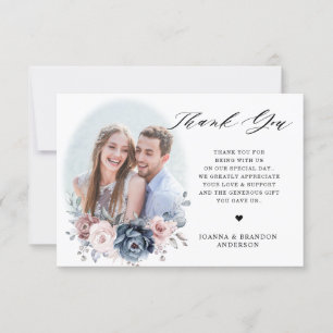Dusty Blue Mauve Rose Pink Floral Foto Dankeskarte