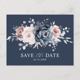 Dusty Blue Mauve Rose Pink Floral Save the Date Po Postkarte