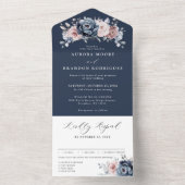 Dusty Blue Mauve Rose Pink Slate Floral Hochzeit A All In One Einladung (Innen Boden)