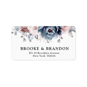 Dusty Blue Mauve Rose Pink Slate Floral Wedding Adressaufkleber