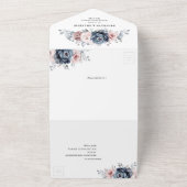Dusty Blue Mauve Rose Pink Slate Floral Wedding All In One Einladung (Außenbereich)