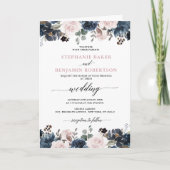 Dusty Blue Mauve Rose Pink Slate Floral Wedding Einladung (Vorderseite)