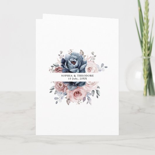 Dusty Blue Mauve Rose Pink Slate Floral Wedding Einladung (Rückseite)