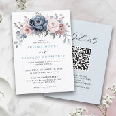Dusty Blue Mauve Rose Pink Slate Floral Wedding Einladung
