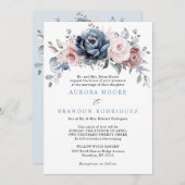 Dusty Blue Mauve Rose Pink Slate Floral Wedding Einladung (Vorne/Hinten)