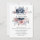 Dusty Blue Mauve Rose Pink Slate Floral Wedding Einladung (Vorderseite)