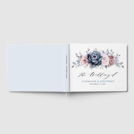 Dusty Blue Mauve Rose Pink Slate Floral Wedding Gästebuch (Voll)