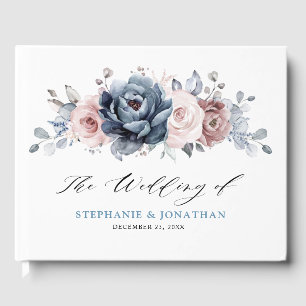 Dusty Blue Mauve Rose Pink Slate Floral Wedding Gästebuch