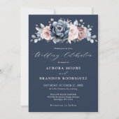 Dusty Blue Mauve Rose Pink Slate Floral Wedding I Einladung (Vorderseite)