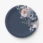 Dusty Blue Mauve Rose Pink Slate Floral Wedding P Pappteller (Vorderseite)