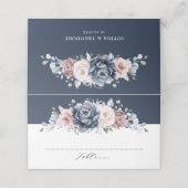 Dusty Blue Mauve Rose Pink Slate Floral Wedding P Platzkarte (Außenseite Aufgefaltet)