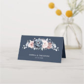 Dusty Blue Mauve Rose Pink Slate Floral Wedding P Platzkarte (Rückseite)
