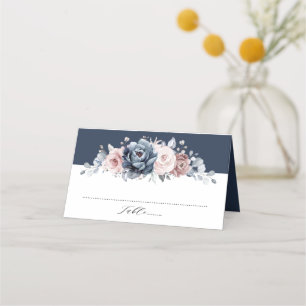Dusty Blue Mauve Rose Pink Slate Floral Wedding P Platzkarte