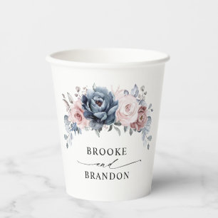 Dusty Blue Mauve Rose Pink Slate Floral Wedding  Pappbecher