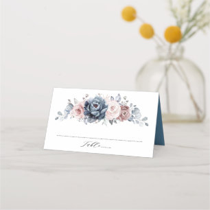 Dusty Blue Mauve Rose Pink Slate Floral Wedding Platzkarte