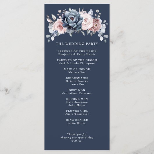 Dusty Blue Mauve Rose Pink Slate Floral Wedding Pr Programm (Rückseite)