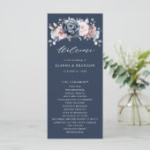 Dusty Blue Mauve Rose Pink Slate Floral Wedding Pr Programm (Stehend Vorderseite)