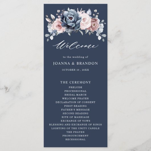 Dusty Blue Mauve Rose Pink Slate Floral Wedding Pr Programm (Vorderseite)