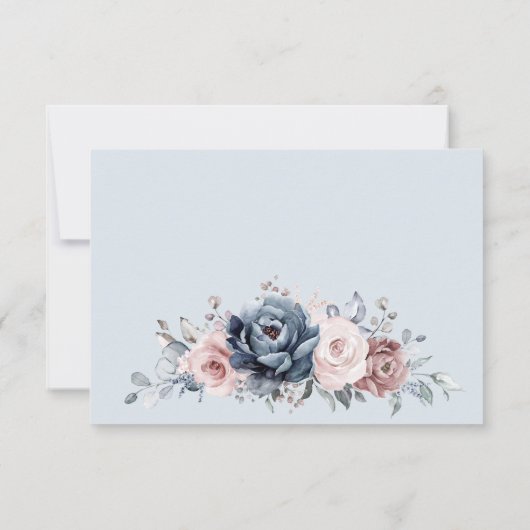 Dusty Blue Mauve Rose Pink Slate Floral Wedding RSVP Karte (Rückseite)
