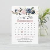Dusty Blue Mauve Rose Pink Slate Floral Wedding Save The Date (Stehend Vorderseite)