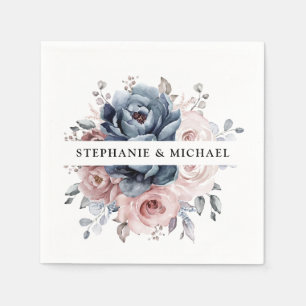 Dusty Blue Mauve Rose Pink Slate Floral Wedding Serviette