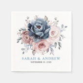 Dusty Blue Mauve Rose Pink Slate Floral Wedding Serviette (Vorderseite)