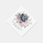 Dusty Blue Mauve Rose Pink Slate Floral Wedding Serviette (Ecke)