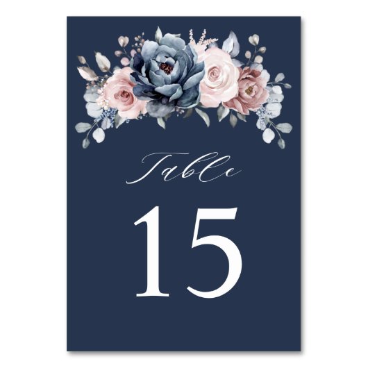 Dusty Blue Mauve Rose Pink Slate Floral Wedding T Tischnummer (Vorderseite)