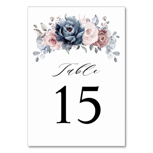 Dusty Blue Mauve Rose Pink Slate Floral Wedding Tischnummer (Vorderseite)