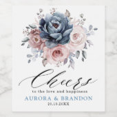 Dusty Blue Mauve Rose Pink Slate Floral Wedding Weinetikett (Einzelnes Label)