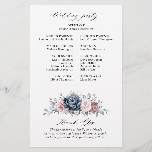 Dusty Blue Mauve Rose Pink Slate Wedding Programm (Rückseite)