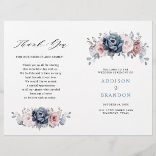 Dusty Blue Mauve Rose Pink Slate Wedding Programm