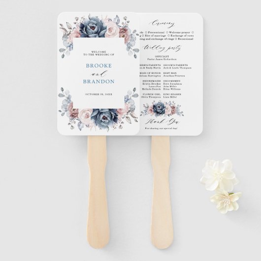 Dusty Blue Mauve Rose Pink Slate Wedding Programm Fächer (Vorne und Hinten)