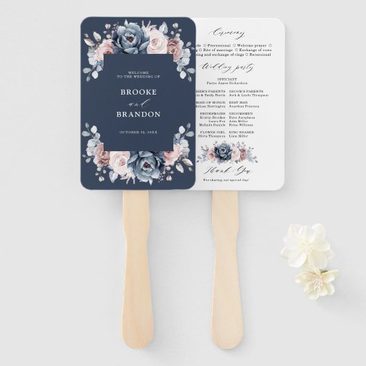 Dusty Blue Mauve Rose Pink Slate Wedding Programm Fächer (Vorne und Hinten)