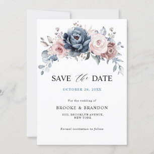 Dusty Blue Mauve Rose Rosa Floral Save the Date