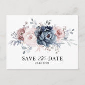 Dusty Blue Mauve Rose Rosa Floral Save the Date Postkarte (Vorderseite)