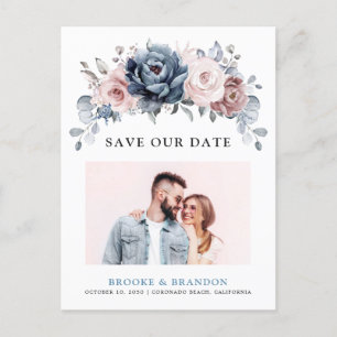 Dusty Blue Mauve Rose Rosa Schiefer Save the Date Postkarte