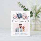 Dusty Blue Mauve Rose Rosa Schiefer Save the Date Postkarte (Stehend Vorderseite)