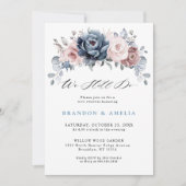 Dusty Blue Mauve Rose Rosa Schieferflora Wir tun e Einladung (Vorderseite)