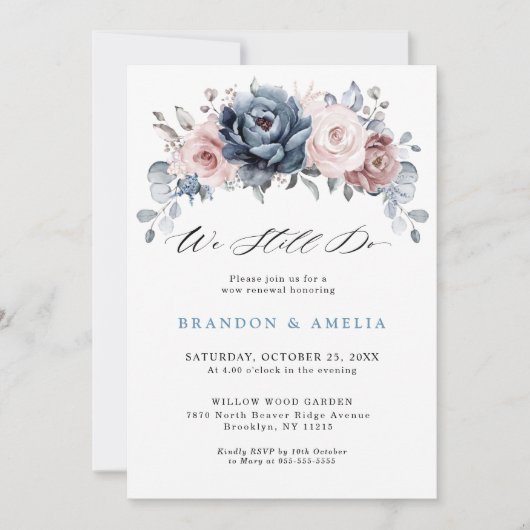 Dusty Blue Mauve Rose Rosa Schieferflora Wir tun e Einladung (Vorderseite)