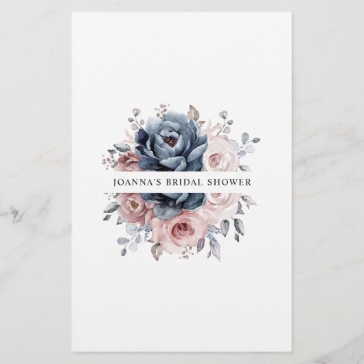 Dusty Blue Mauve Rose Slate Brautparty Game (Rückseite)