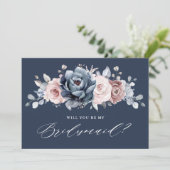 Dusty Blue Mauve Rose Slate Bridesmaids Vorschlag Einladung (Stehend Vorderseite)