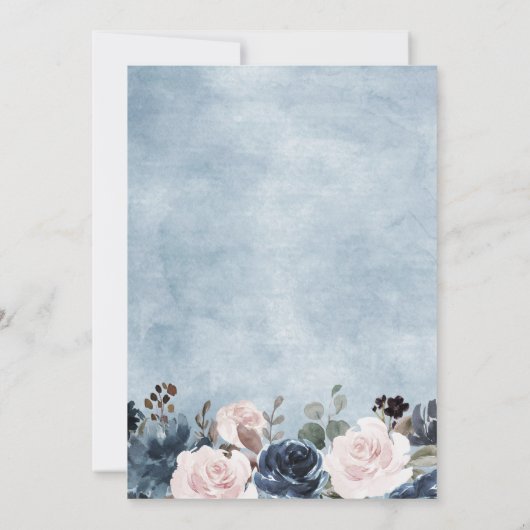 Dusty Blue Mauve Rose Slate Floral Brautparty Einladung (Rückseite)