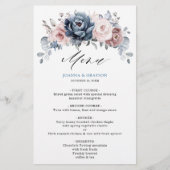 Dusty Blue Mauve Rose Slate Floral Wedding Menu (Vorderseite)