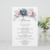 Dusty Blue Mauve Rose Slate Floral Wedding Menu (Stehend Vorderseite)